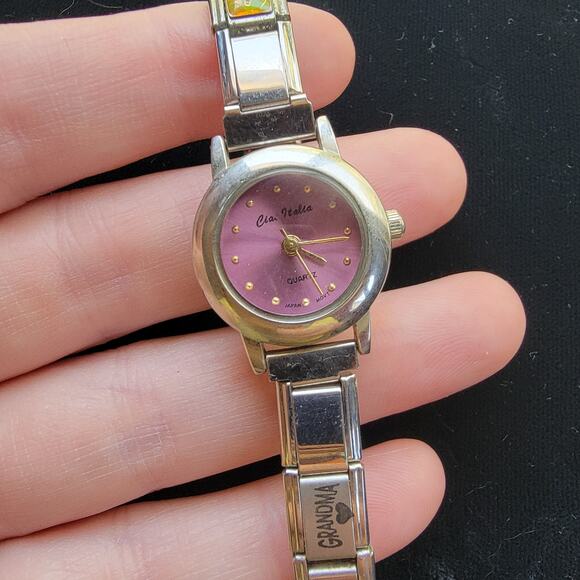 Vintage Watch Pink Dial Charm Bracelet Quartz Dainty Stretch Gift for Grandma - Picture 2 of 10